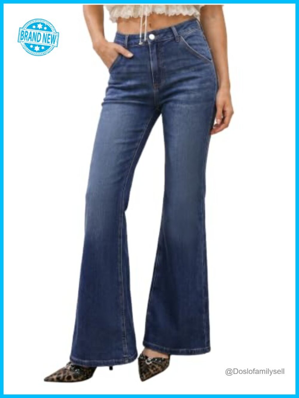 High Waisted Flare Jeans 4-Way Stretch Bell Bottom Denim Jegging for Women